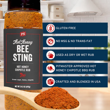 PS Seasoning Bee Sting Hot Honey Chipotle BBQ Rub - Sweet & Spicy Flavor, 24.5oz