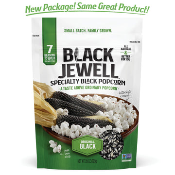 Black Jewell Gourmet Popcorn Kernels, Original Black - Better Tasting, No Sodium Hulless Black Heirloom Microwave Popcorn Kernel