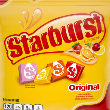 Strburst Original Fruit Chews 1 Pound Approx 90 Pieces - Bulk Candy Individually Wrapped- Orange Strawberry Cherry Lemon