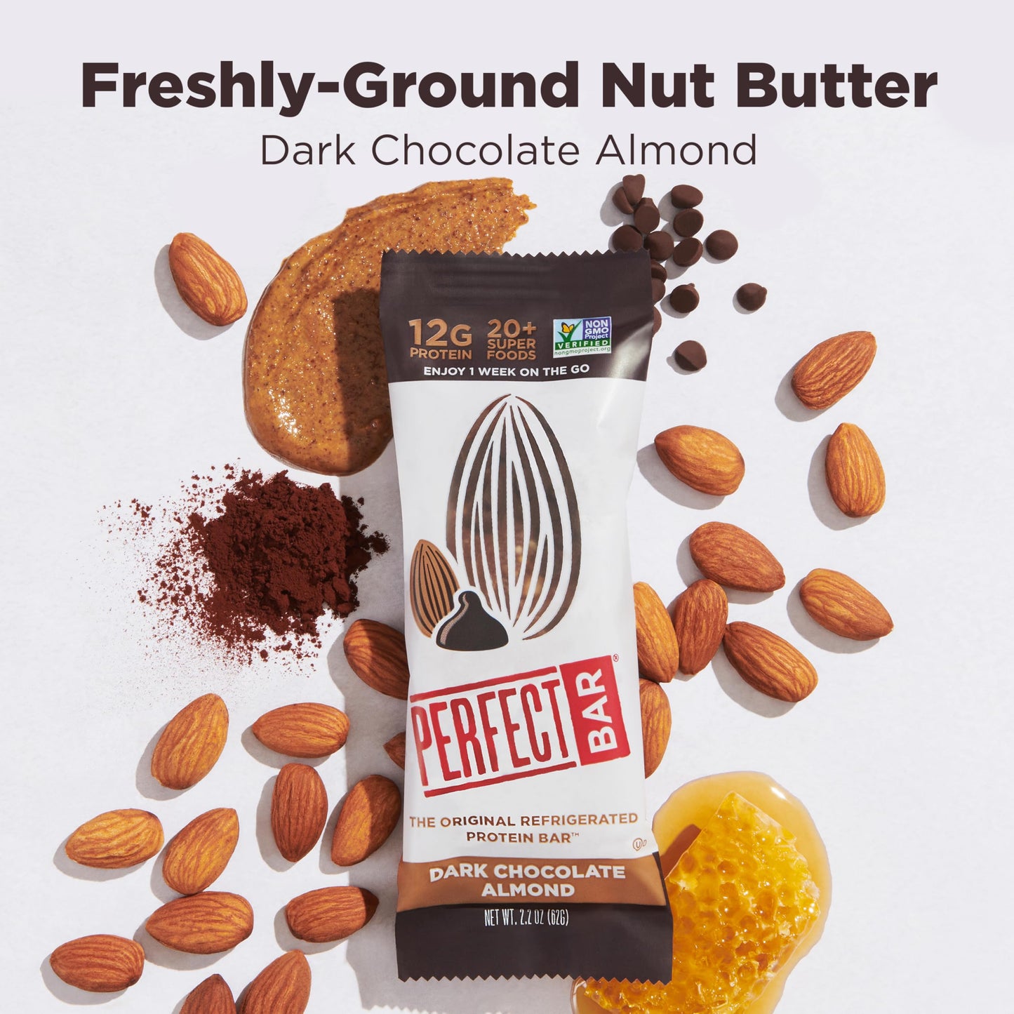 Perfect Bar Original Refrigerated Protein Bar, Dark Chocolate Almond, 2.2 Ounce Bar, 8 Count (Pack of 3)