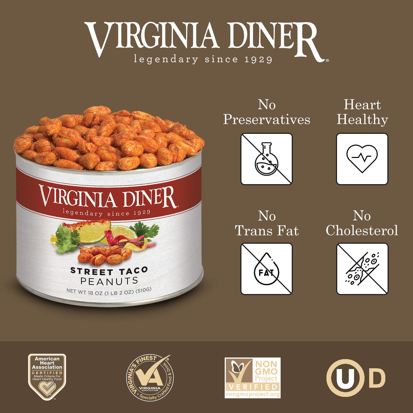 Virginia Diner - Gourmet Street Taco Peanuts (With Cilantro And Lime), 18 Ounce Tin