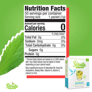 Stevita Stevia With Xylitol Supreme - 50 Packets - All-Natural Sweetener, No Calories - Non-Gmo, Vegan, Kosher, Keto, Paleo, Glu