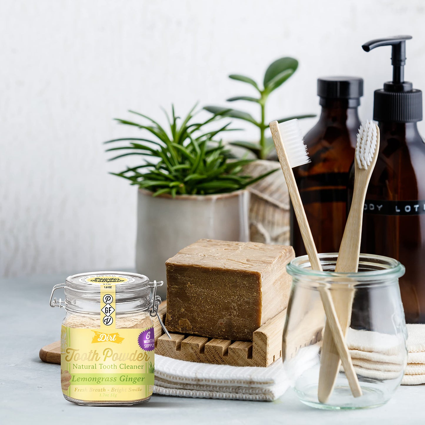 The Dirt Tooth Powder - Natural Fluoride-Free Toothpaste Alternative, Vegan - Essential Oils & Bentonite Clay (Lemongrass & Ging