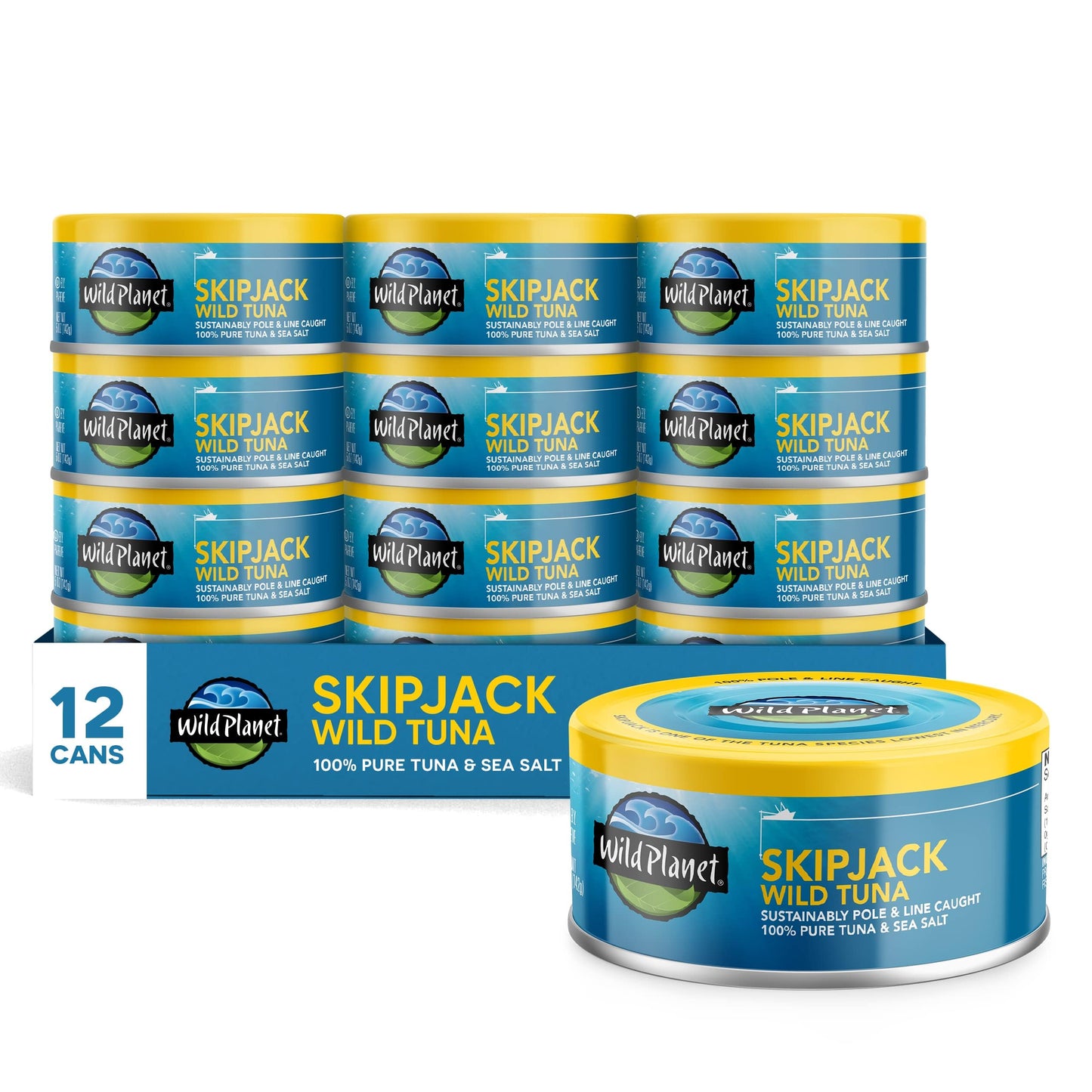 Wild Planet Skipjack Wild Tuna, Sea Salt, Canned Tuna, Pole & Line Sustainably Wild-Caught, Non-Gmo, Kosher, 5 Ounce Can (Pack O