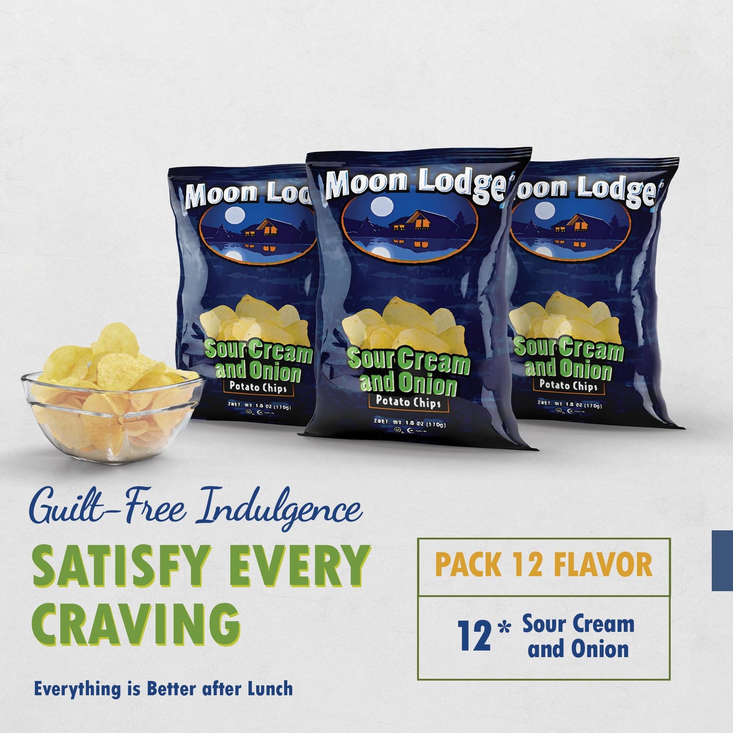 Moon Lodge 12 Pack Sour Cream & Onion Potato Chips - Kosher & Halal Snacks For All Ages, Perfect For Parties & Movie Nights (1.5