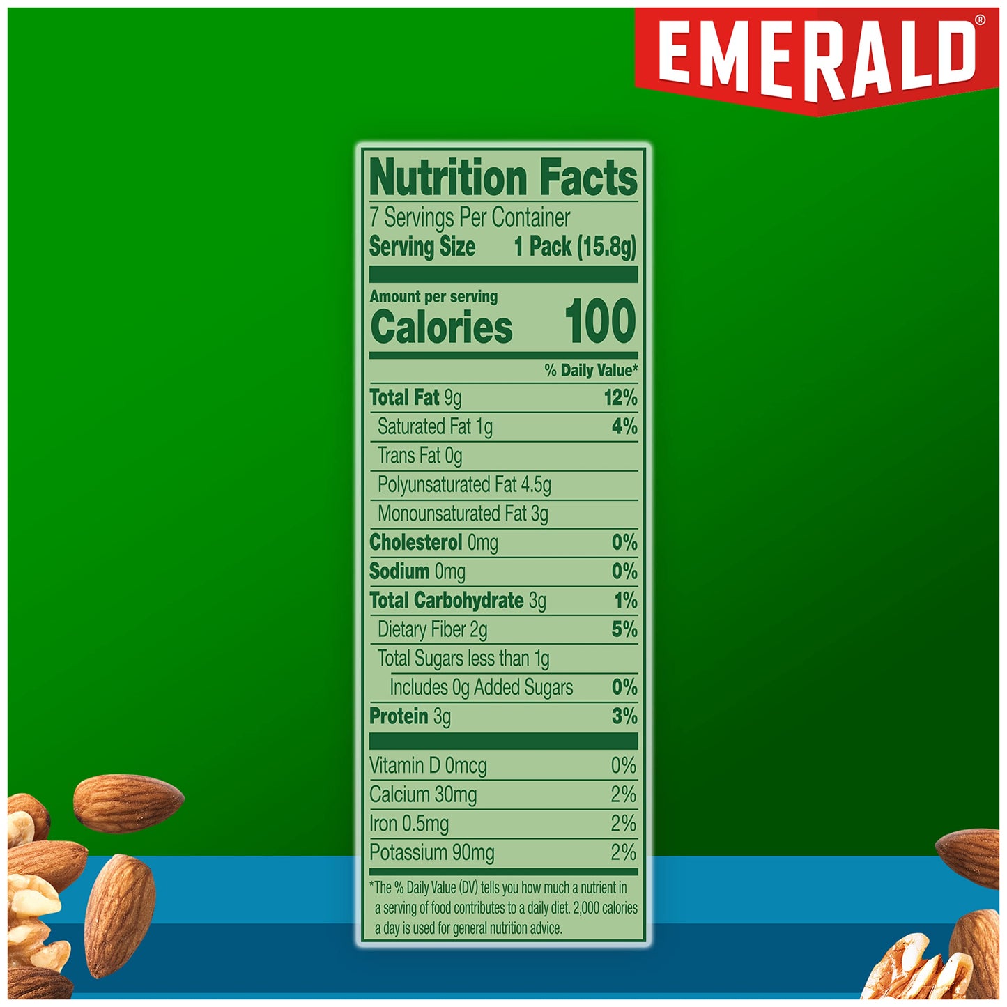 Emerald Nuts Unsalted Almonds and Walnuts 7 Ct (1-Pack), 100-Calorie Individual Packs of Nut Blend, Kosher Certified, Non-GMO, C