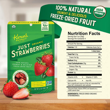 Karen'S Naturals Organic Freeze-Dried Strawberries, 1.2Oz, Pack Of 6 - Crunchy, Flavor Packed Freeze Dried Fruit Snack, Organic