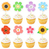 40 PCS Summer Flowers Cupcake Toppers Double Sided Colorful Sunflower Cupcake Picks Daisy Flower Cake Decorations for Summer Hai