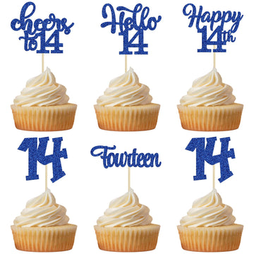 30Pcs 14Th Birthday Cupcake Toppers Hello 14 Cupcake Picks Fourteen Cheers To 14 Years Old Cake Decorations For 14Th Birthday An