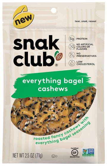 Snak Club Everything Bagel Cashews, 2.5 Ounce (Pack Of 6)