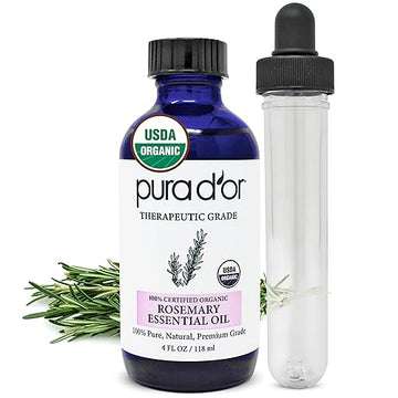 Pura D'Or Organic Rosemary Essential Oil (4Oz With Glass Dropper) 100% Pure & Natural Therapeutic Grade For Hair, Body, Skin, Ar