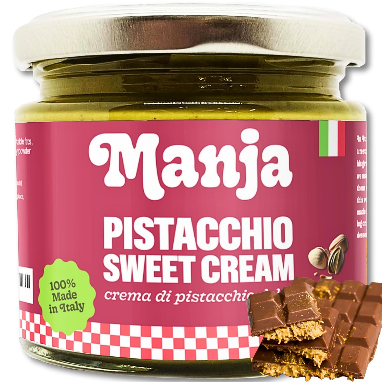 Manja Italian Pistachio Spread - Gluten Free, No Preservatives, 10.58oz (300g)