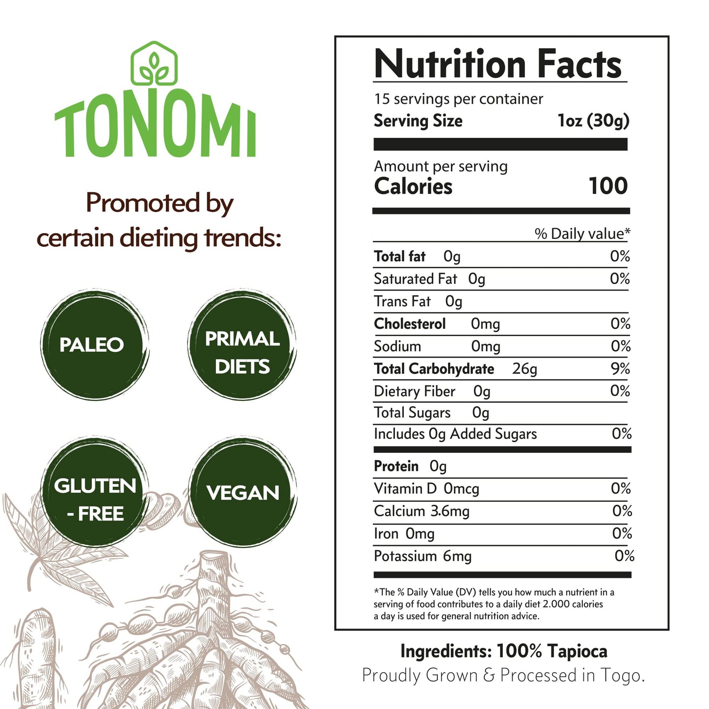 Tonomi All Natural Tapioca Flour, Gluten-Free Flour For Baking, Paleo, Celiac, Verified Non-Gmo, Kosher And Halal, Made From 100