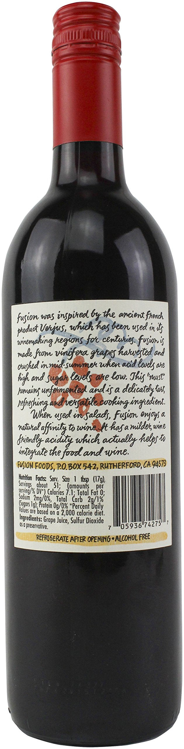 Fusion Napa Valley Verjus Rouge: Juice of Unripe Grapes, 750ml