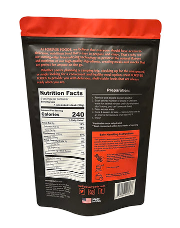 Forever Foods Uncooked Freeze-Dried Sirloin Steaks | 5-Count | Family Pack | Equivalent To 2 Lbs.