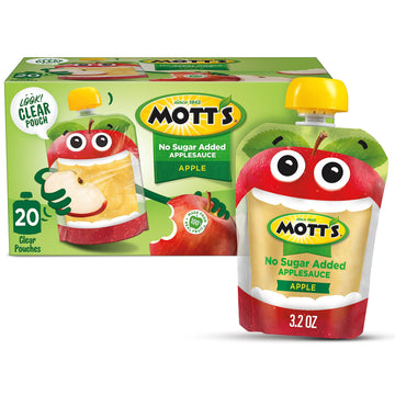 Motts No Sugar Added Applesauce, 3.2 oz clear pouches, 20 pack