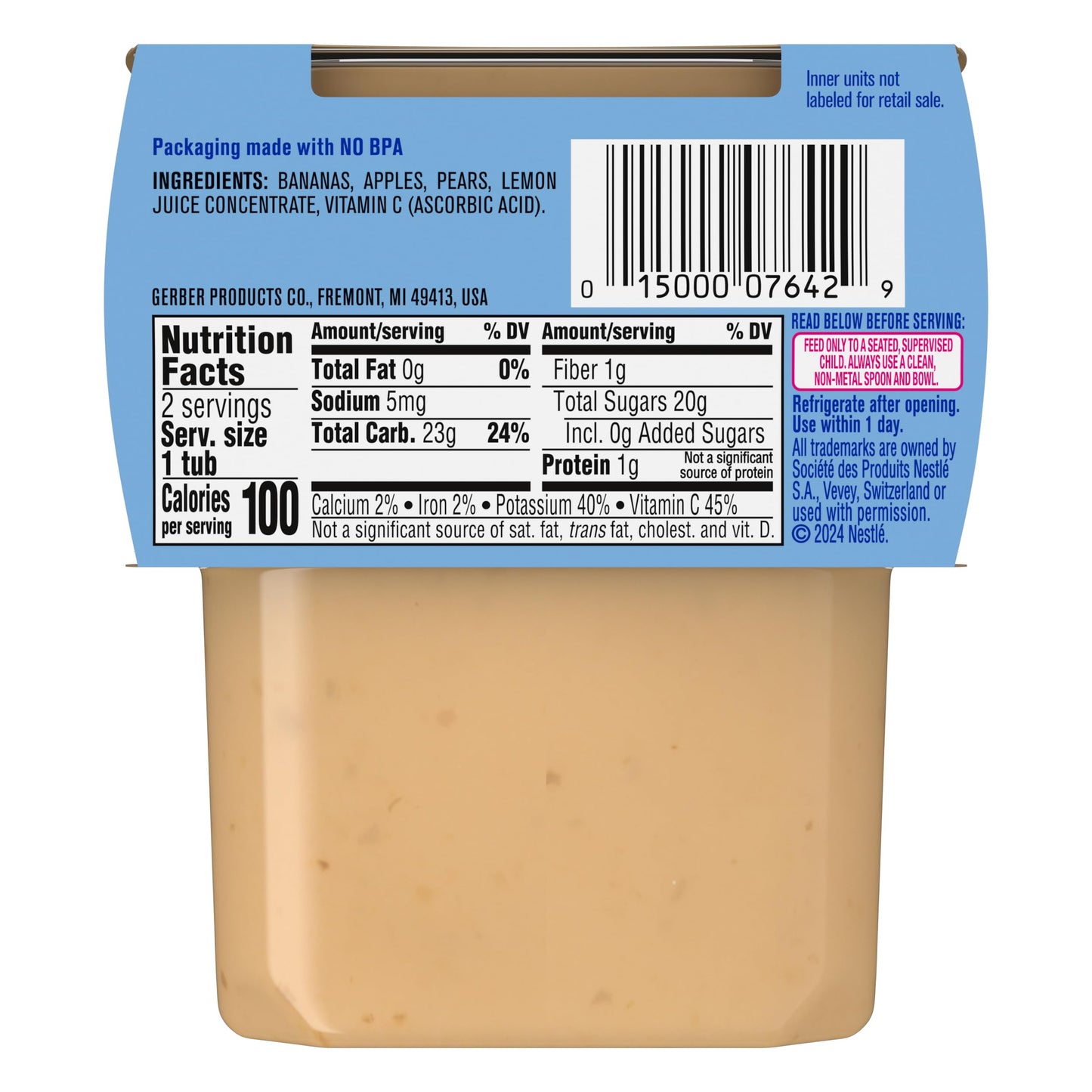 Gerber 2Nd Foods Bananas With Apples & Pears, 4 Ounce Tubs, 2 Count (Pack Of 8)