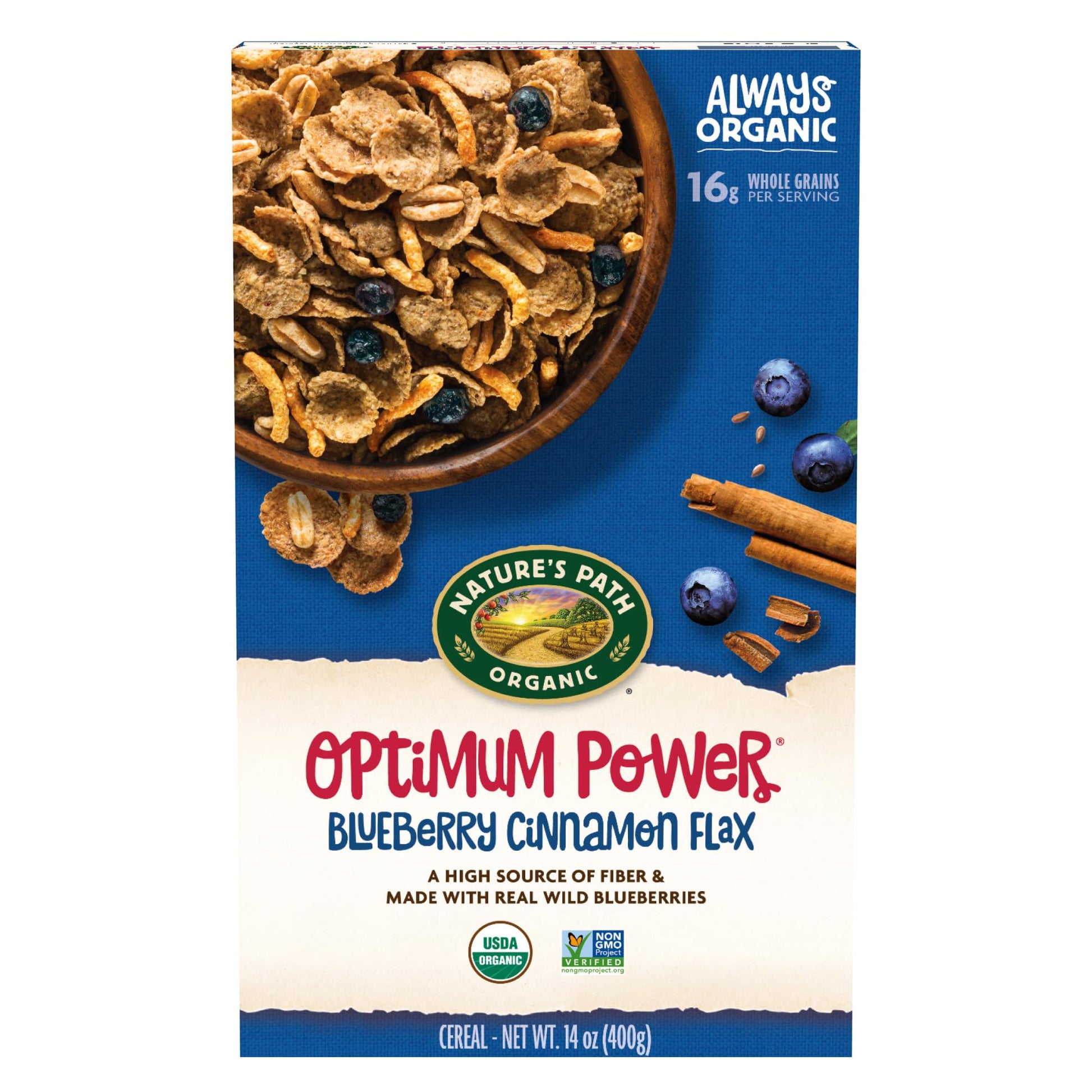 Nature's Path Organic Optimum Power Blueberry Cinnamon Flax Cereal, 14 oz (Pack of 6), Non-GMO