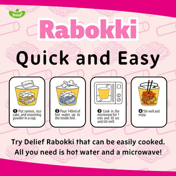 Delief Rabokki Carbo Hot Chicken Flavor 165G/6.34Oz - Pack Of 4, Korean Street Food, Ramen Noodle And Tteokbokki Rice Cake Combi