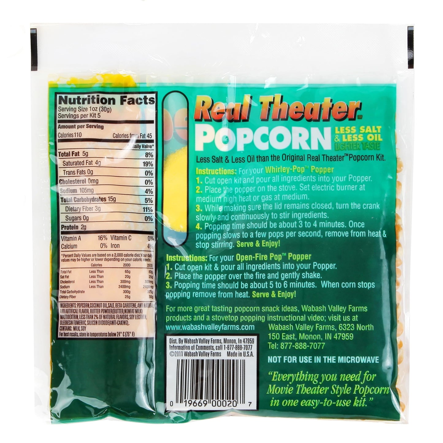 Real Theater Popcorn Packs – All Inclusive Popping Kits With Less Salt & Less Oil – Yellow Popcorn Kernels, Salt & Oil – Whirley Pop Machine – Wabash Valley Farms (5.5 Ounce, Pack Of 5)