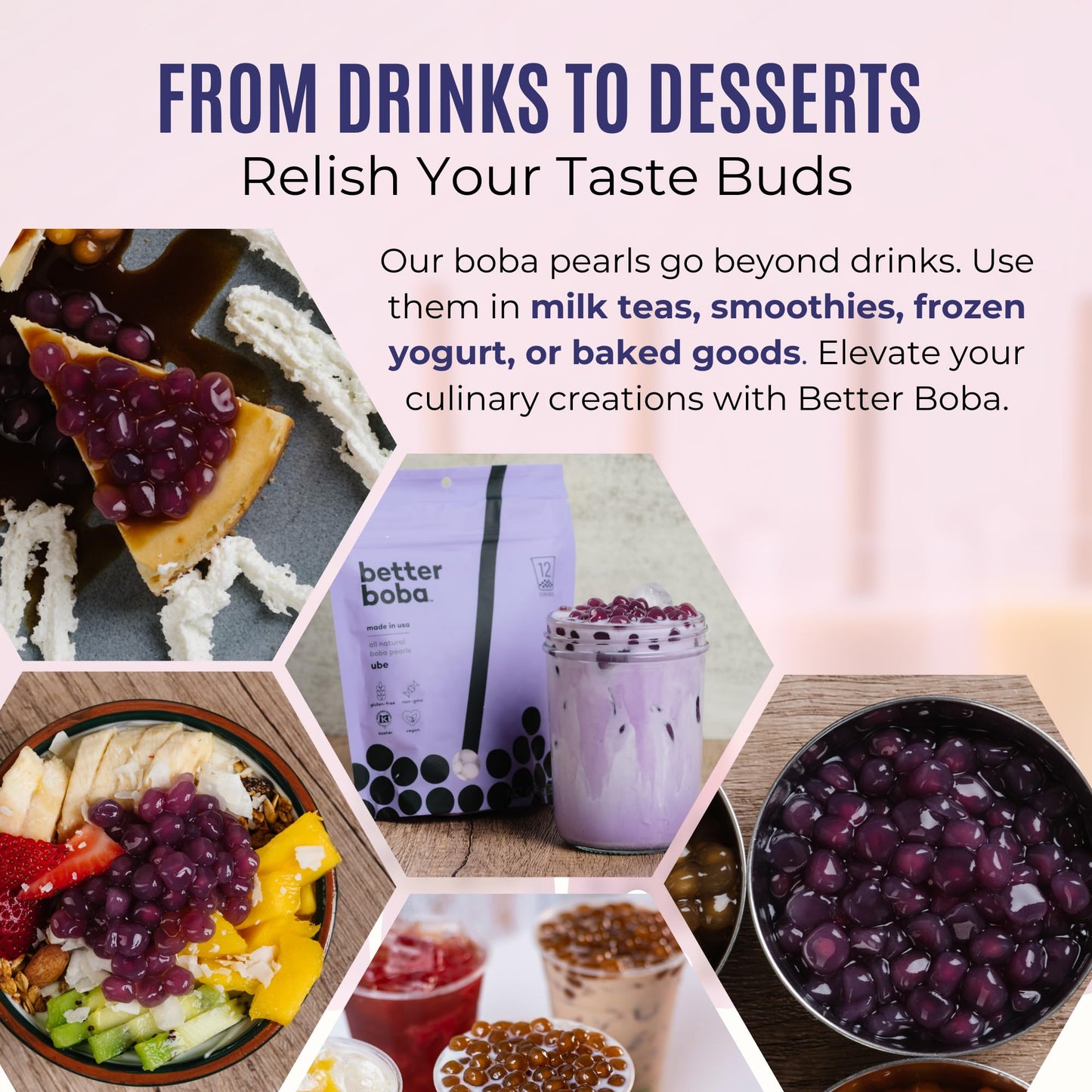 Better Boba All-Natural Ube Boba Pearls 8 Oz | Kosher, Vegan, Gluten-Free, Non-Gmo Popping Boba For Bubble Tea, Desserts | 12 Se