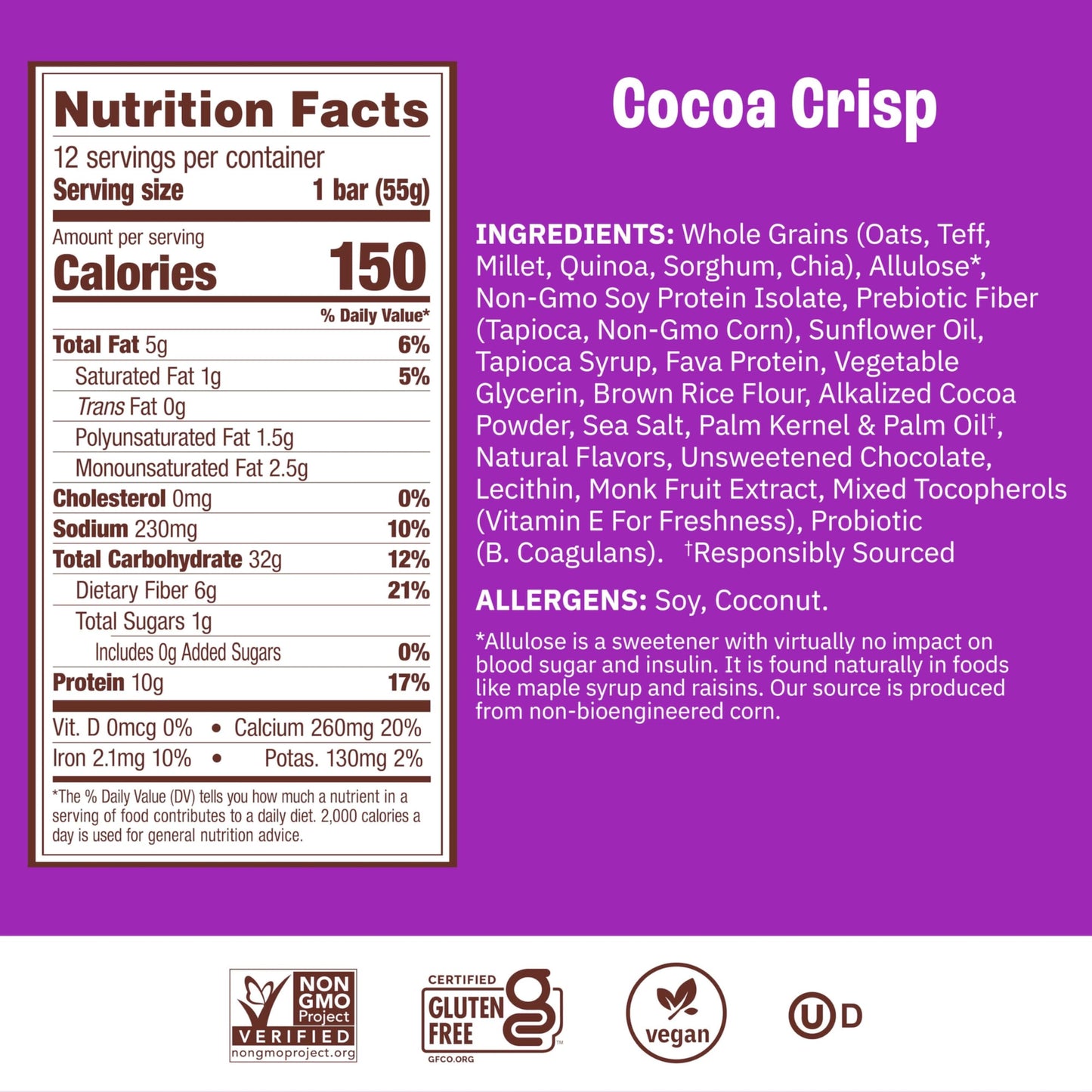 Munk Pack Probiotic Protein Bars - Cocoa Crisp, 10g Protein, 1g Sugar, Gluten-Free, 12 Count