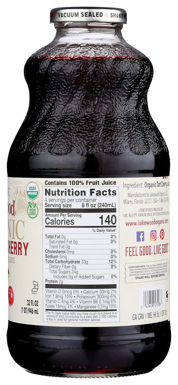 Lakewood Pure Tart Cherry, Fresh Pressed, (32 Fl Oz (Pack Of 6))
