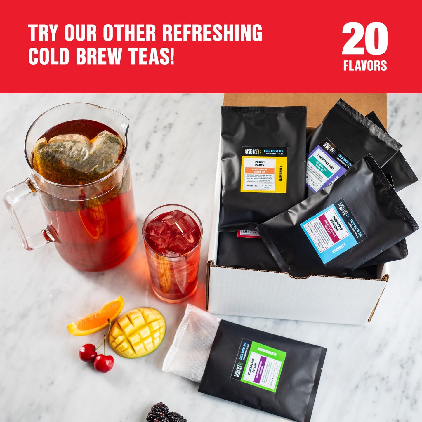 Tiesta Tea Chunky Watermelon Cold Brew Tea Pack - Non-Caffeinated Loose Leaf Blend - 64 oz Per Bag (Pack of 10)