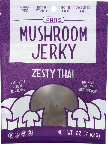 Pan's Mushroom Zesty Thai Flavor Dried Mushrooms Shitake Jerky, Gluten Free, Soy Free, 2.2 Ounce (Pack of 6)