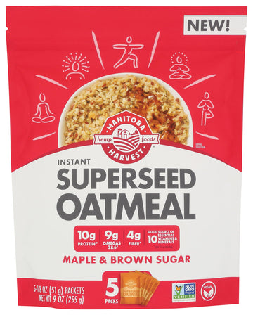 Manitoba Harvest Superseed Instant Oatmeal, 10g Protein, 4g Fiber and 9g Omega 3 and 6 per Serving from Hemp Hearts, Whole Grain