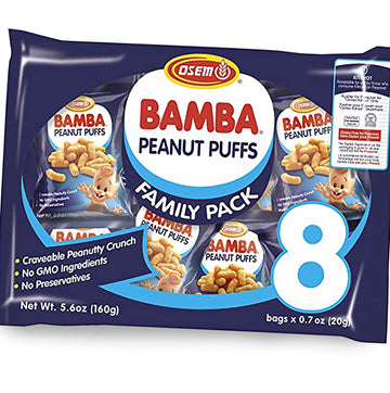 Osem Bamba Peanut Snacks for the Family - All Natural Peanut Puffs (Pack of 8) 0.7oz bags - Only 4 Ingredients - Peanut Butter P