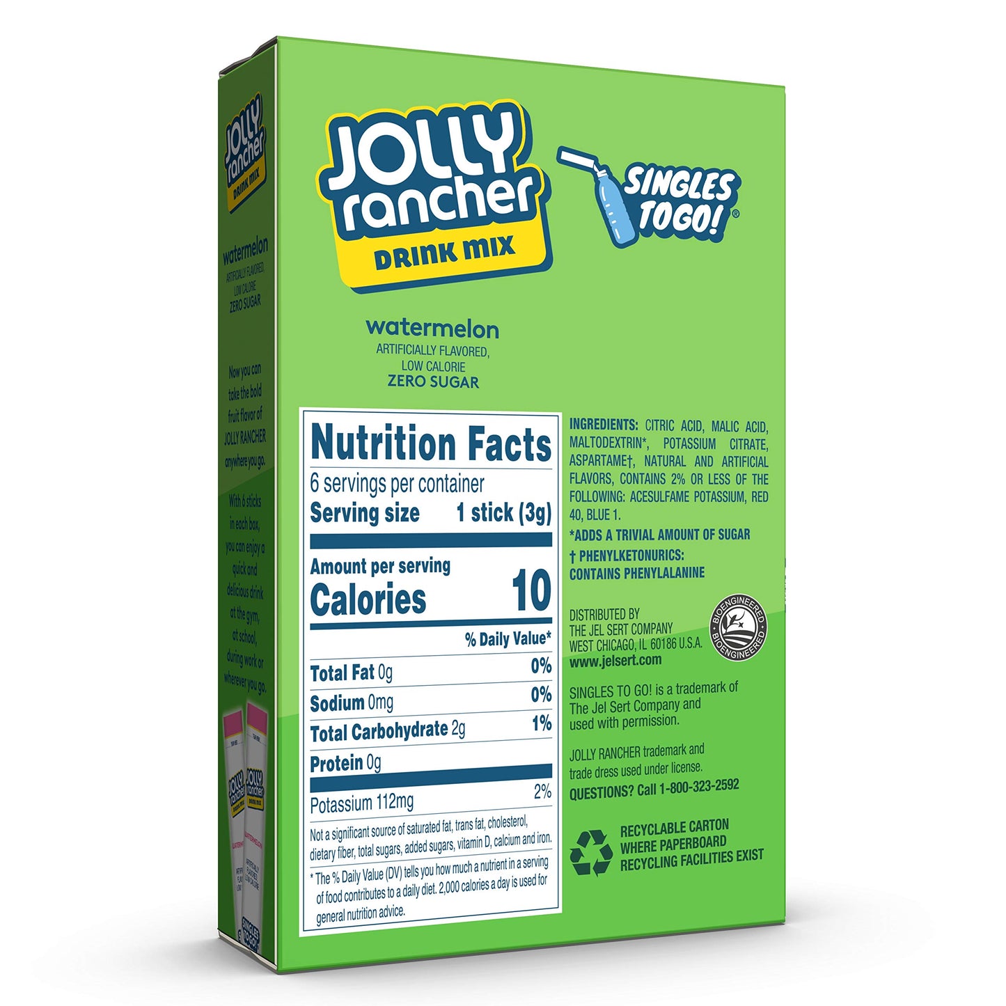 Jolly Rancher Singles To Go Powdered Drink Mix, Watermelon, 12 Boxes with 6 Packets Each - 72 Total Servings, Sugar-Free Drink P
