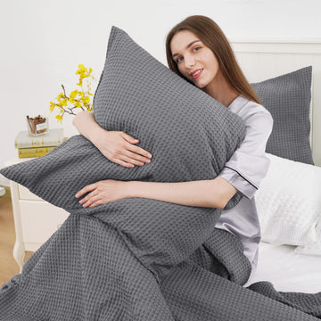Phf 100 Cotton Waffle Weave Euro Shams Pillow Covers 26 X 26, No Insert, 2 Pack Elegant Home Decorative Euro Throw Pillow Covers