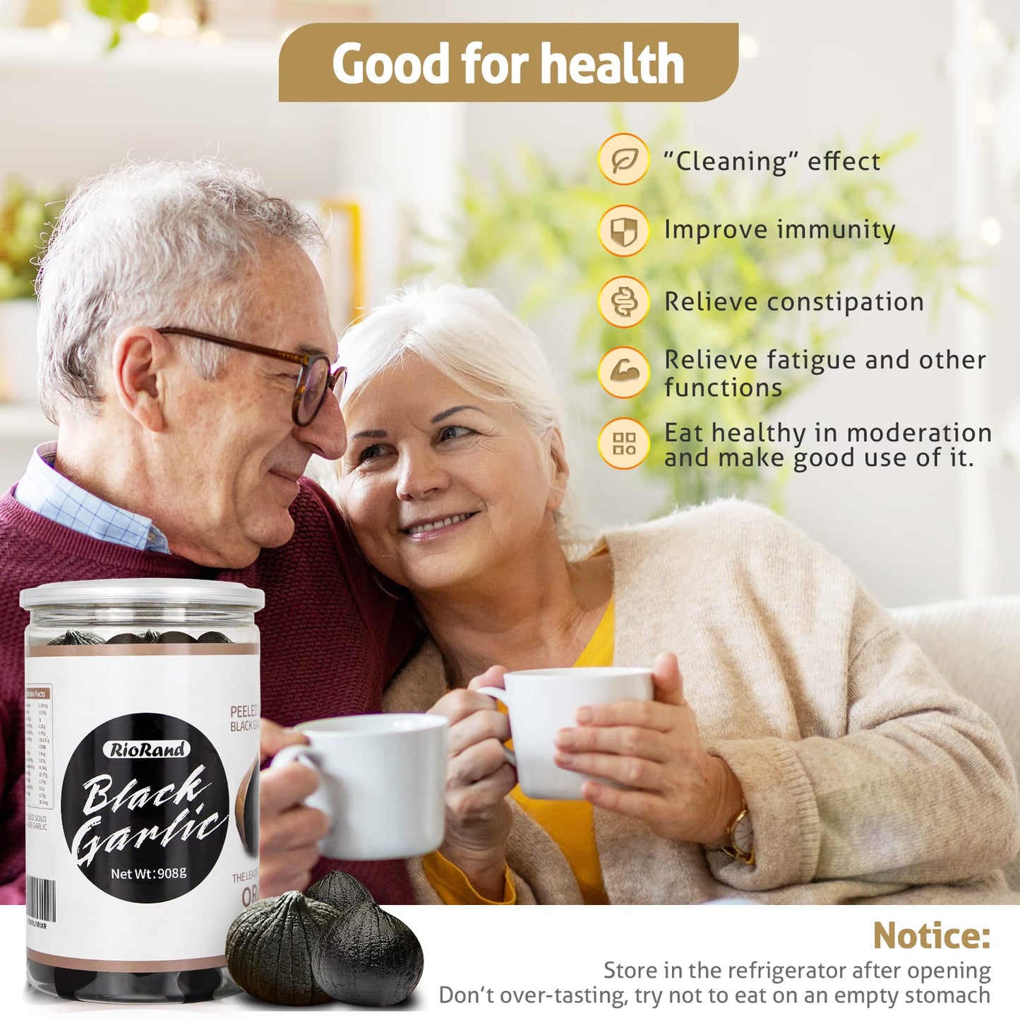 Riorand Black Garlic 908G / 2 Pounds Whole Peeled Black Garlic Aged For Full 90 Days Black Garlic Jar Equal To 4Lbs Of Whole Black Garlic (908G / 2 Pound)