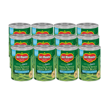 Del Monte Canned Fresh Cut French Style Green Beans with 50% Less Sodium 14.5 Ounce (Pack of 12)
