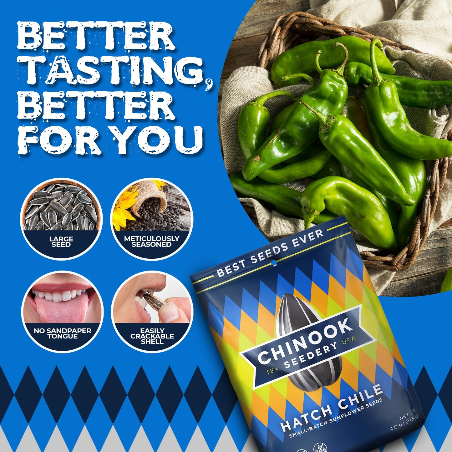 Chinook Seedery Roasted Jumbo Sunflower Seeds - Keto Snacks, Gluten-Free, Non-Gmo, Hatch Chile Flavor 4 Oz (12-Pack)
