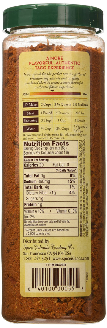 Spice Islands Premium Taco Seasoning with Chipotle Cocoa Powder and Corn Meal, 24.5 Ounce