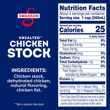 Swanson 100% Natural Unsalted Chicken Stock, 32 oz Carton