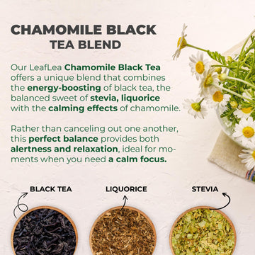 Leaflea Chamomile And Black Tea Blend, Chamomile Tea Bags, Black Tea & Pure Camomile Flowers, Manzanilla Tea Bags Stress Relief,