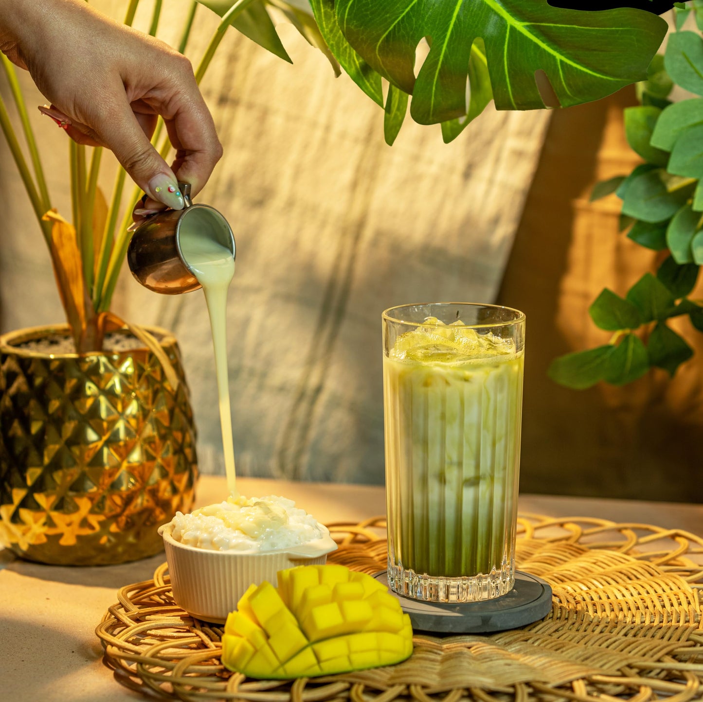 Japanese Sticky Mango Sweet Matcha Powder - Sweetened Green Tea Powder - Barista Cafe Style Blend For Latte - 1Lb Pouch - 16Oz -