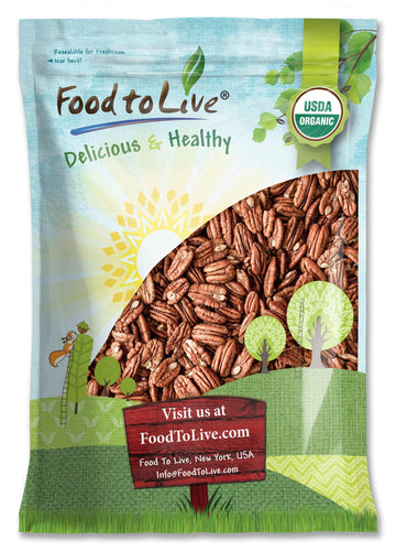 Food to Live Organic Pecan Halves, 6 Pounds - Non-GMO, Kosher, Raw Pecan Nuts, Unsalted, Vegan, Kosher, Shelled, Sirtfood, Bulk.