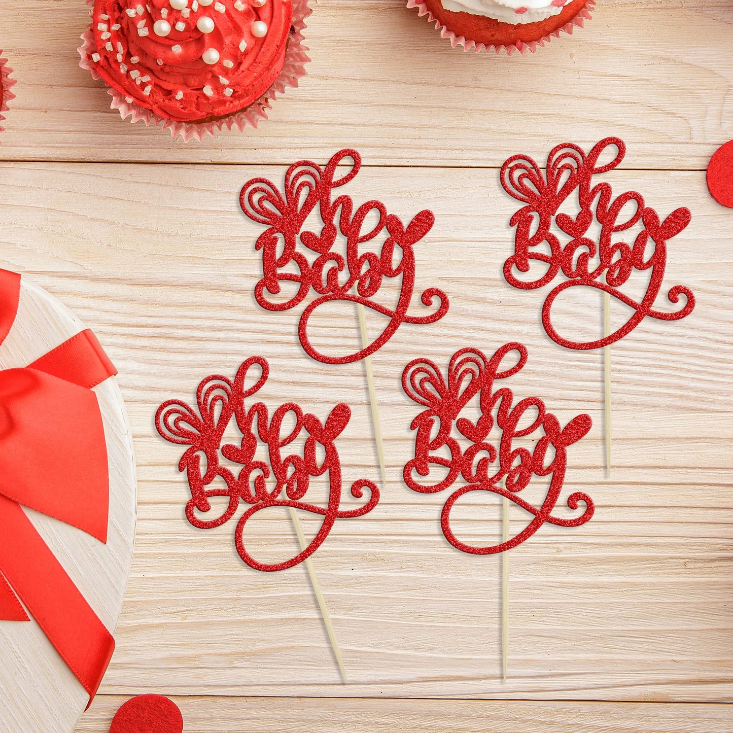 Gyufise 24Pcs Valentine'S Day Oh Baby Cupcake Toppers Glitter Sweet Love Baby Cupcake Food Picks Valentine'S Day Theme Baby Show