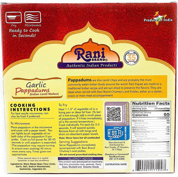 Rani Pappadums (Indian Lentil Wafer Snack) Garlic Papad 7Oz (200G) Approximately 15Pc, 7 Inches, Pack Of 2 ~ All Natural | Glute