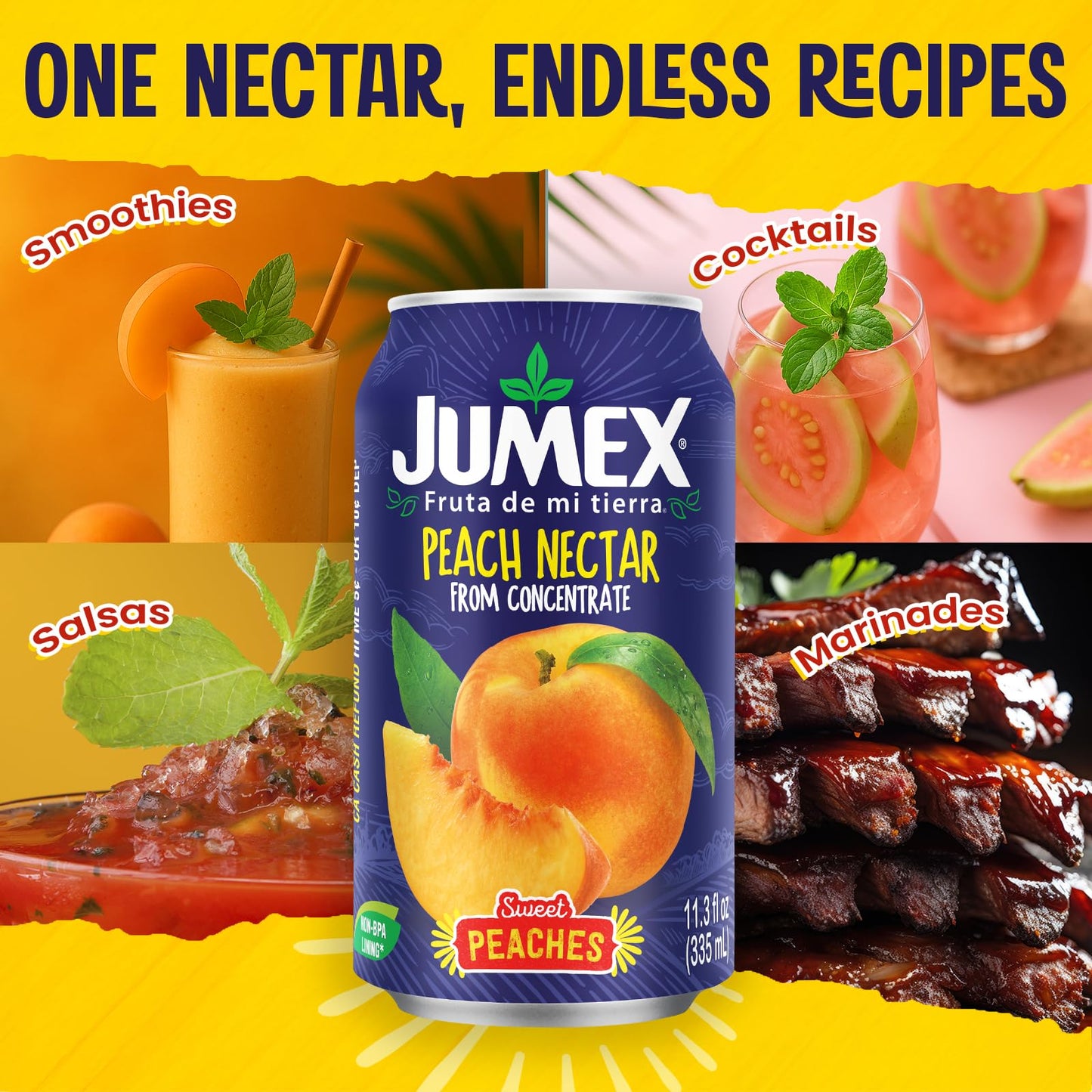 Jumex Peach Nectar | Recyclable Can | 11.3 Fl Oz | Pack of 24 | Non-BPA Lining