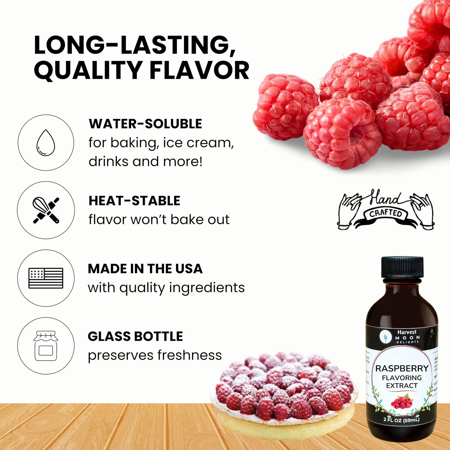 Natural Raspberry Extract - 2 Oz - Water-Soluble - By Harvest Moon Delights - Raspberry Extract For Baking, Ice Cream, Drinks, A
