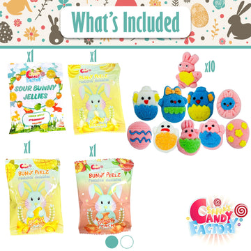 Easter Snack Basket With Liner (44 Count) Filled With Treats, Peelable Gummies, Marshmallow Gummies, Bunny And More, Great Packa