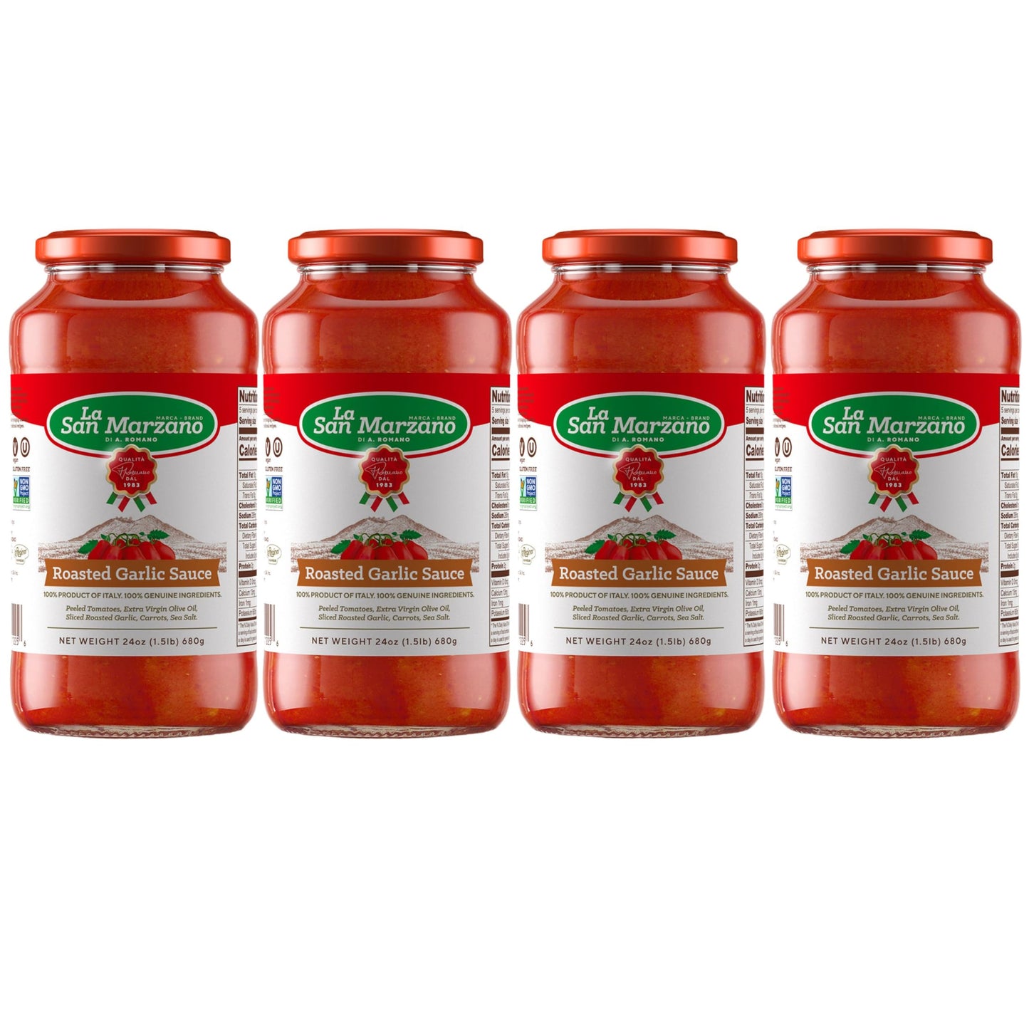 La San Marzano Roasted Garlic Pasta Sauce, All Natural, Non GMO, Vegan, Gluten Free, 24 oz (Pack of 4)