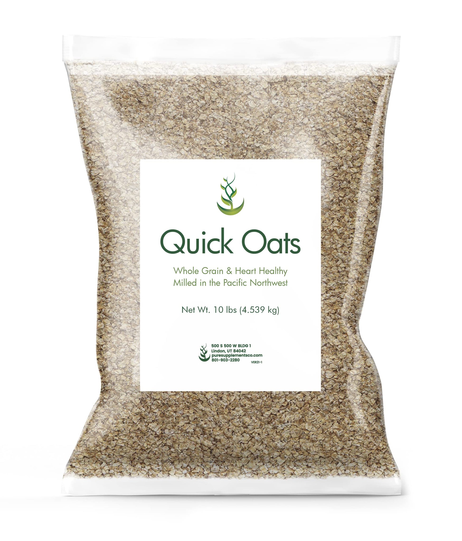 Pure Original Ingredients Quick Oats Breakfast Cereal, Whole Grain, Milled In The Pacific Northwest, Eco-Friendly Packaging, 10