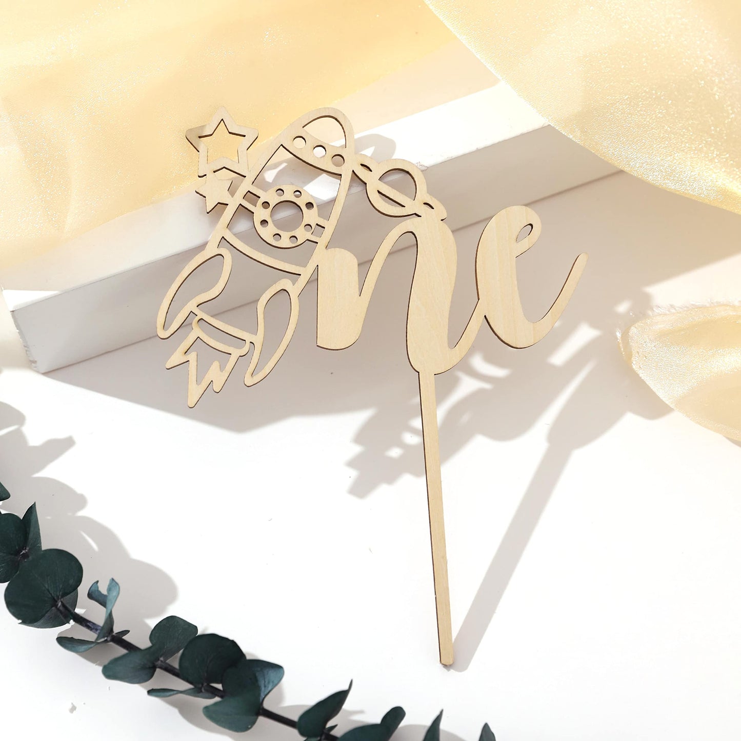 Wood Outer Space One Cake Topper - First Trip Around The Sun Cake Topper, Space Cake Topper 1St Birthday, Wood Rocket One Cake T