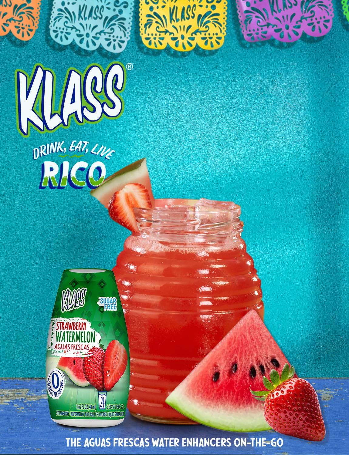Klass Aguas Frescas Liquid Water Enhancer Sugar-Free Naturally Flavored Strawberry-Watermelon, Keto Friendly |1.62 Oz Pack Of 4 (Makes 24 Servings Each) 0 Calories Per Serving